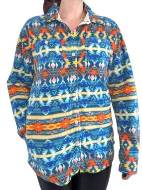 RF Brand Aztec Pattern Teal Fleece Jacket Oversized | S